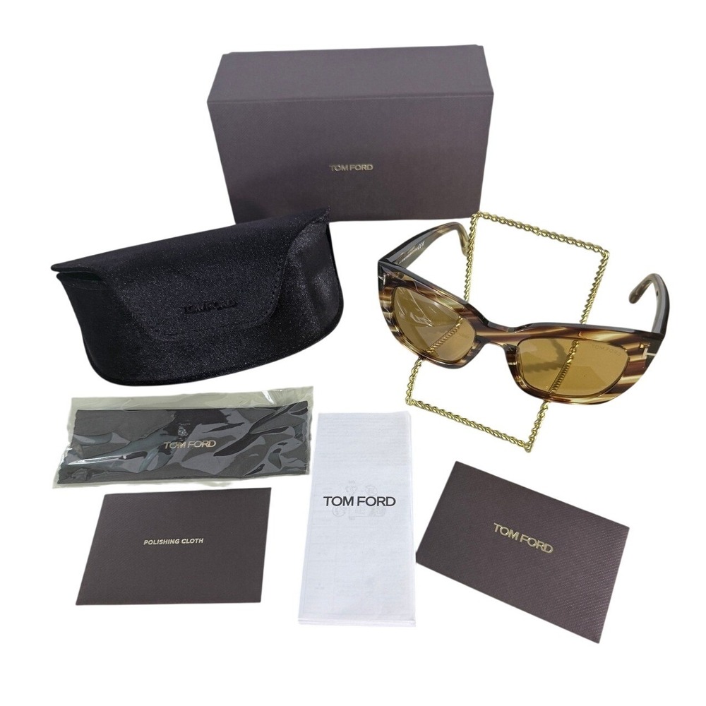 Tom Ford Sunglasses Athena Yellow Tint FT1190 Cat Eye Striped Brown Havana 53mm - Picture 3 of 12